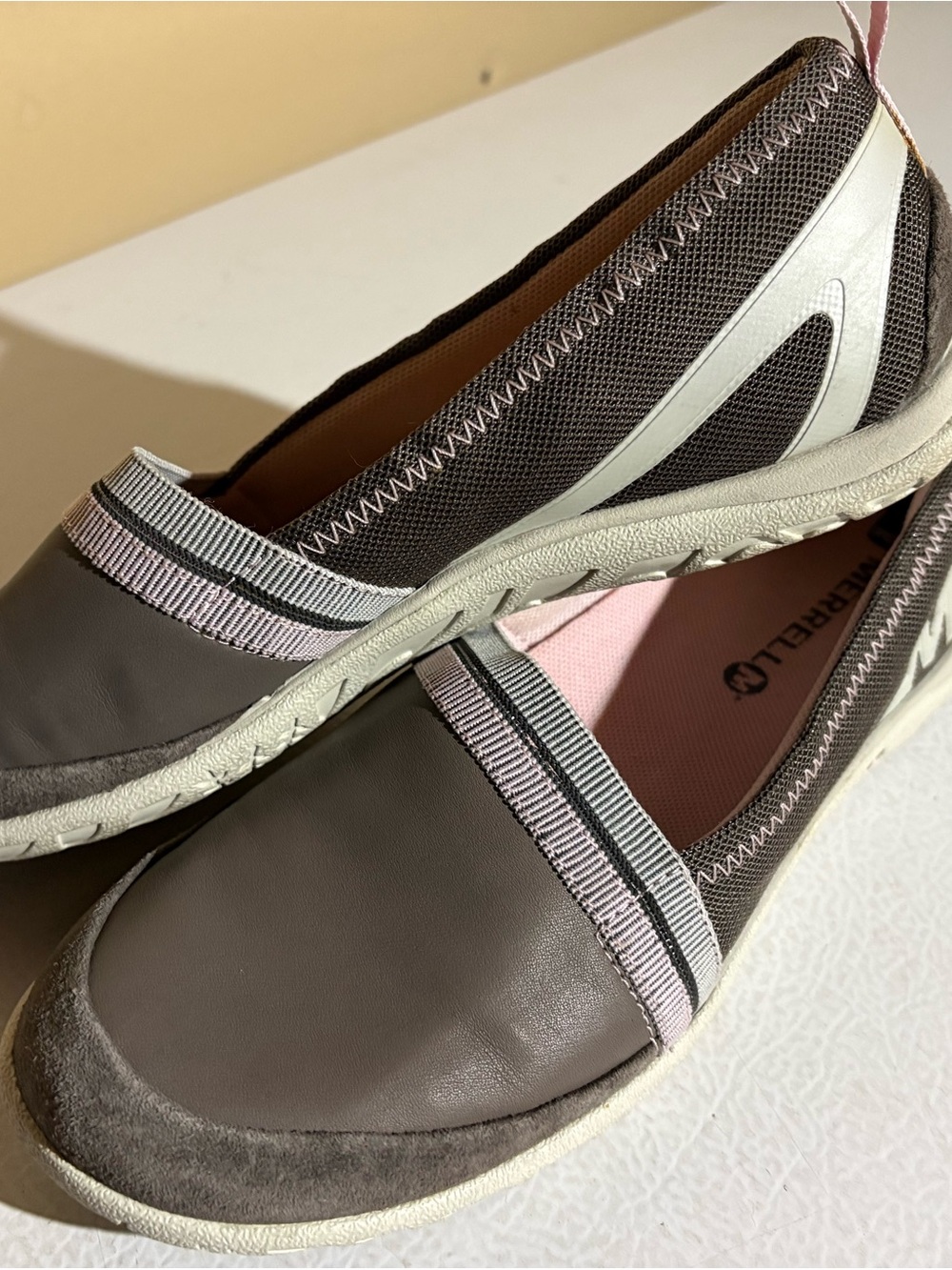Merrell Taupe and Pink Slip-On Comfort Flats